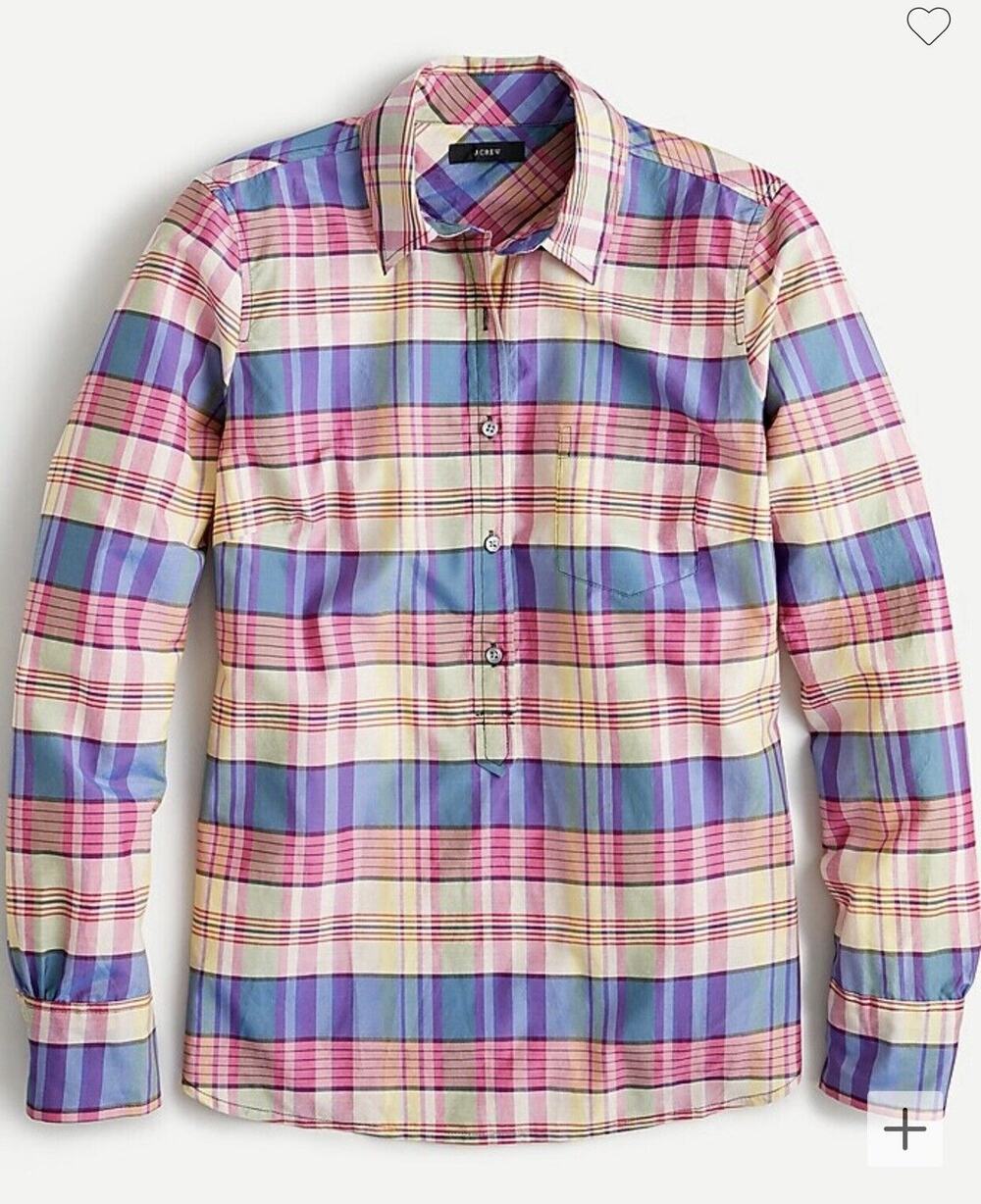 J. Crew Classic Popover Shirt Silk Blend Plaid Size Small NWT